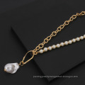 Vintage Baroque Irregular Pearl Link Chains Necklace Women 2020 Geometric Pendant Metal Necklaces for Women Punk Jewelry Gift